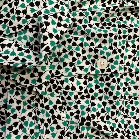 Popsugar vintage style classic belt button down dress green white print size XS - Picture 4 of 5